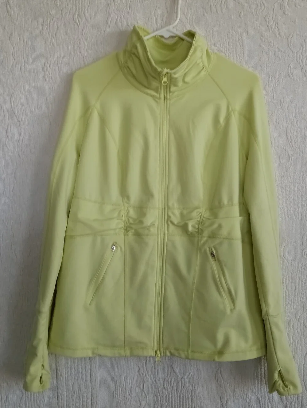 Zella Lime Green Workout Jacket Stretchy Neon Activewear Hiking Ruched Gorpcore - Picture 10 of 10